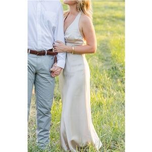 Laundry by Shelli Segal Halter Neck Backless Champagne Cocktail Formal Dress